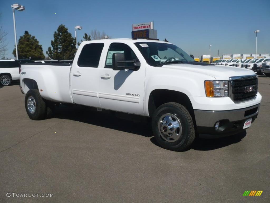 2011 Sierra 3500HD SLT Crew Cab 4x4 Dually - Summit White / Dark Titanium/Light Titanium photo #1