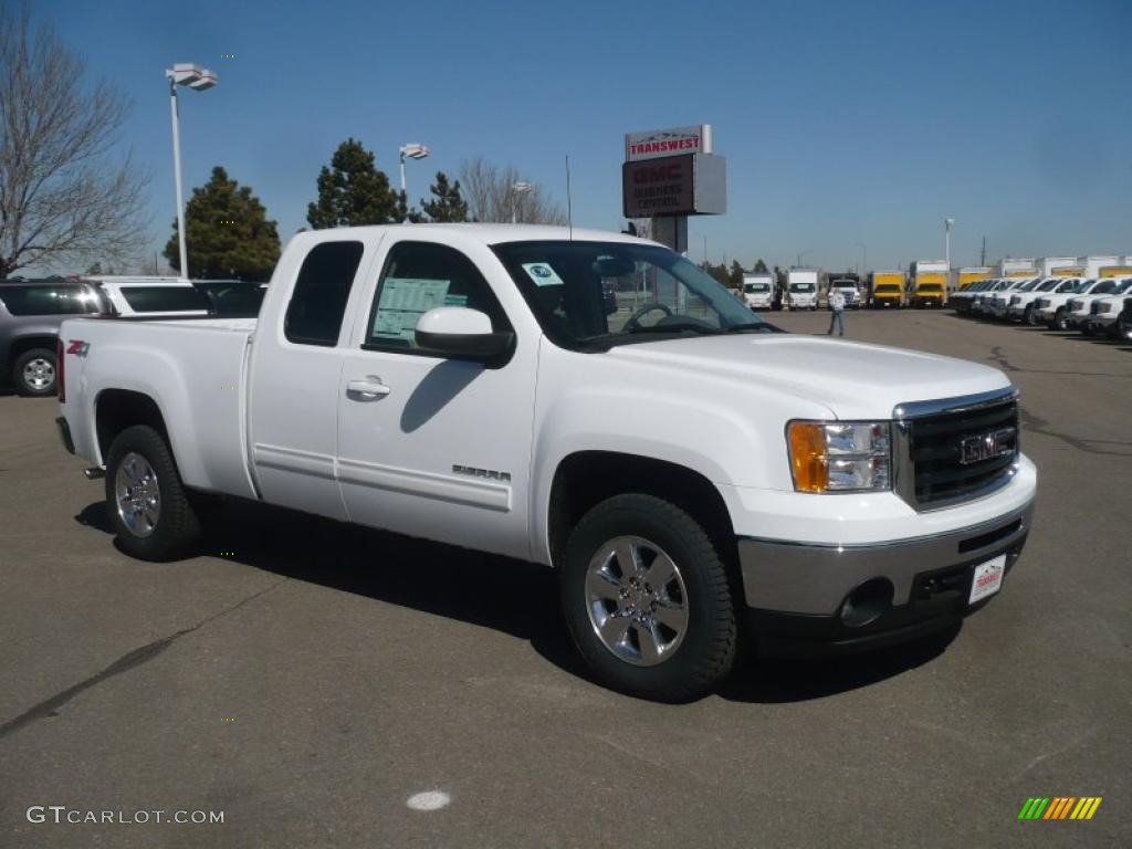 2011 Sierra 1500 SLT Extended Cab 4x4 - Summit White / Very Dark Cashmere/Light Cashmere photo #1