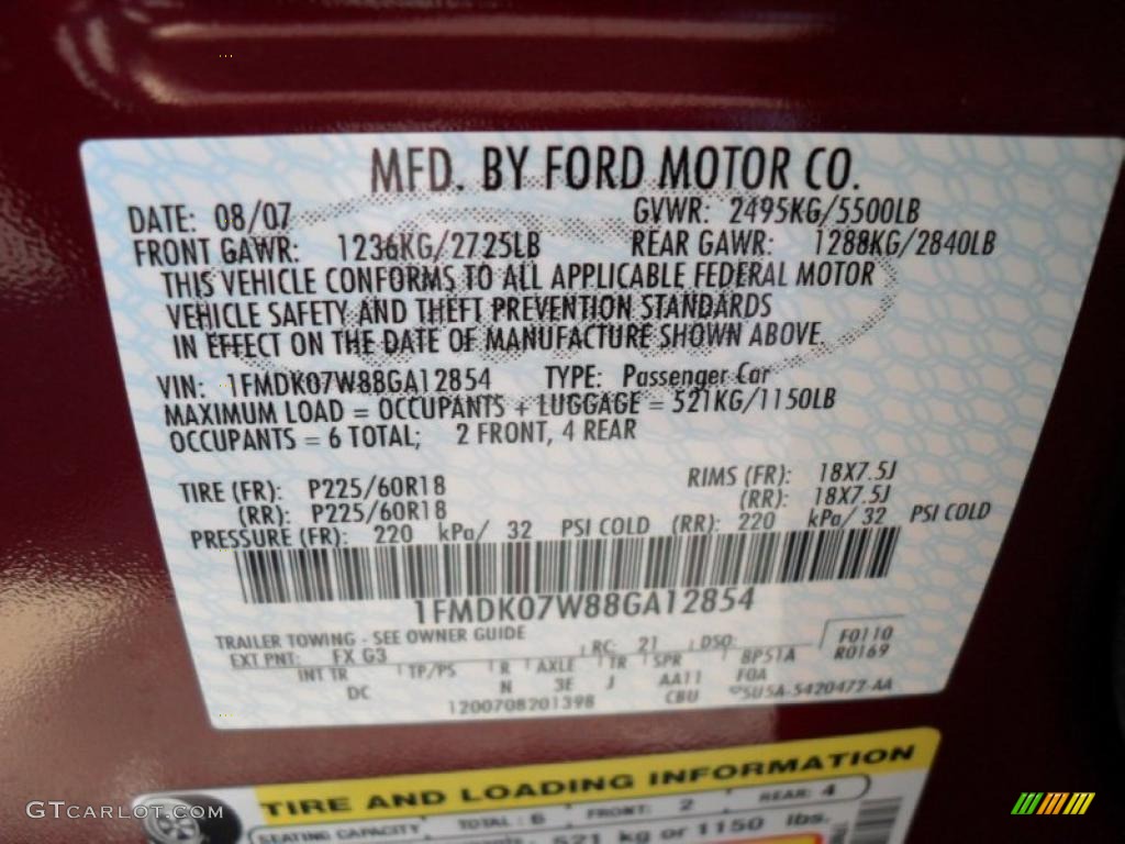2008 Taurus X Color Code FX for Merlot Metallic Photo #46603672