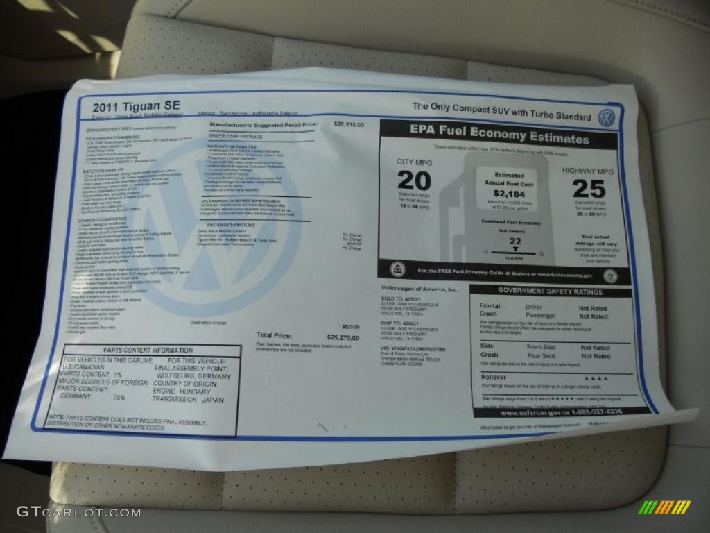 2011 Volkswagen Tiguan SE Window Sticker Photo #46607932