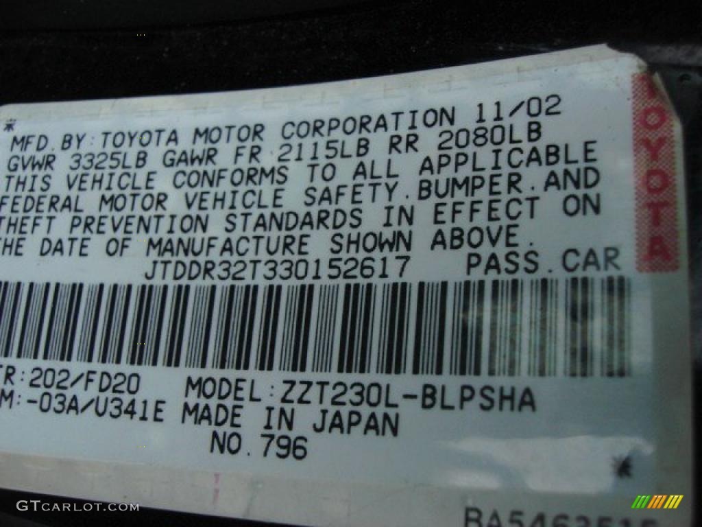 2003 Celica Color Code 202 for Black Photo #46618270