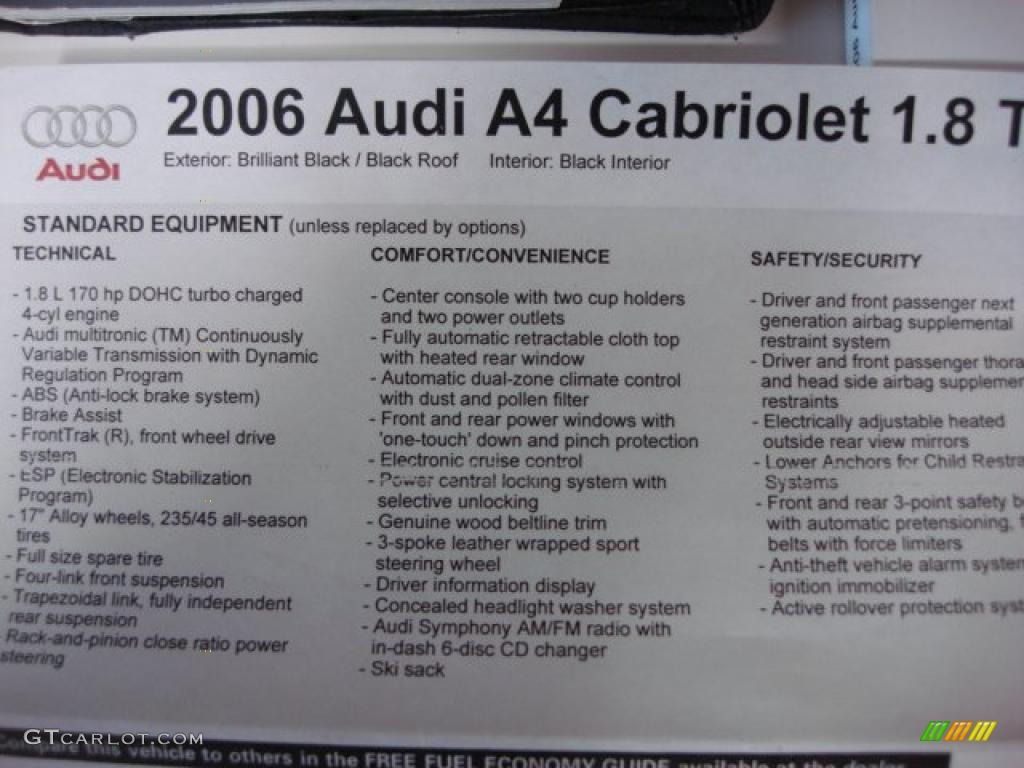 2006 Audi A4 1.8T Cabriolet Window Sticker Photos