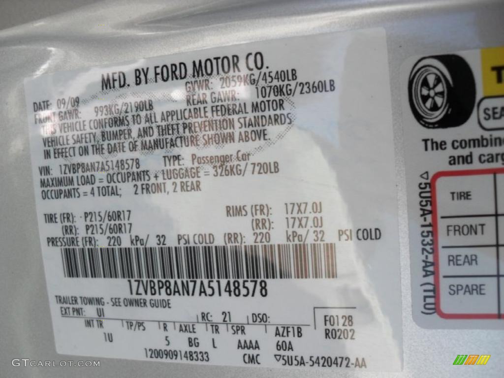 2010 Mustang Color Code UI for Brilliant Silver Metallic Photo #46624363