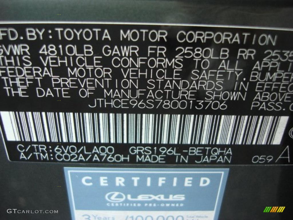 2008 GS Color Code 6V0 for Verdegris Green Mica Photo #46627150
