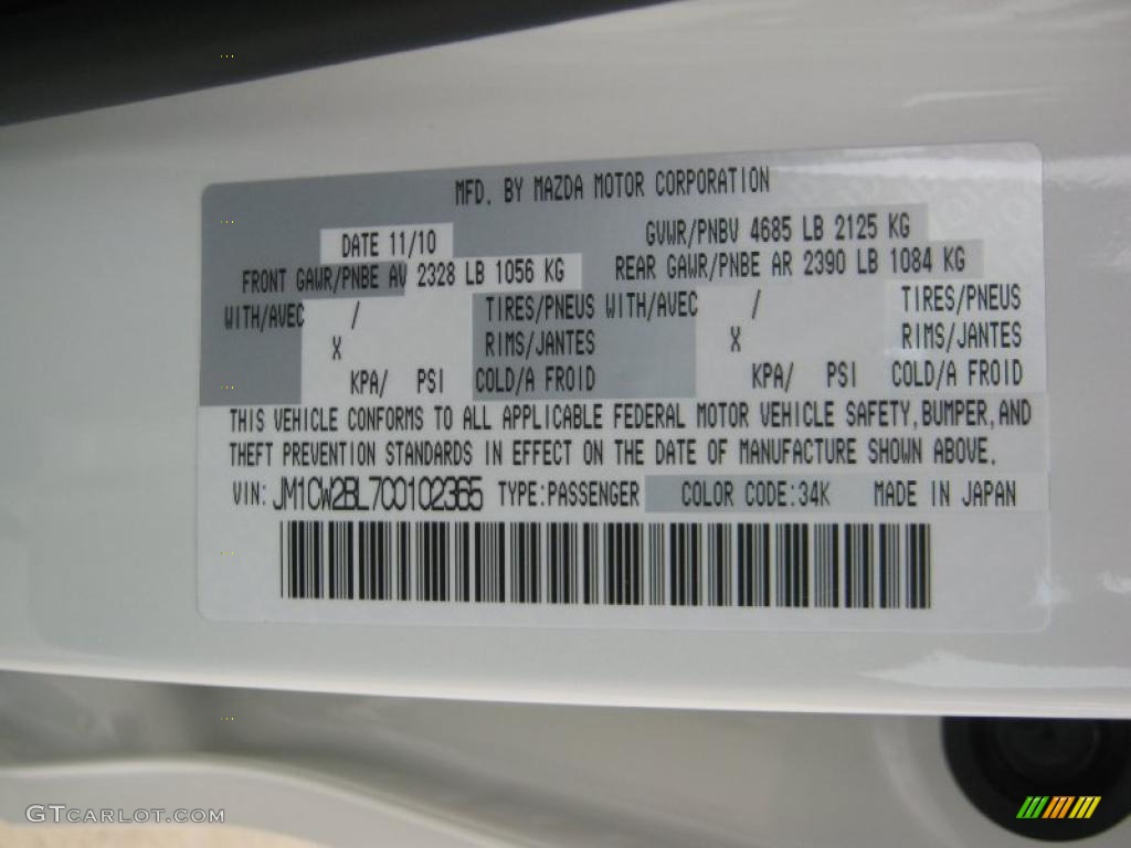 2012 MAZDA5 Color Code 34K for Crystal White Pearl Mica Photo #46646120