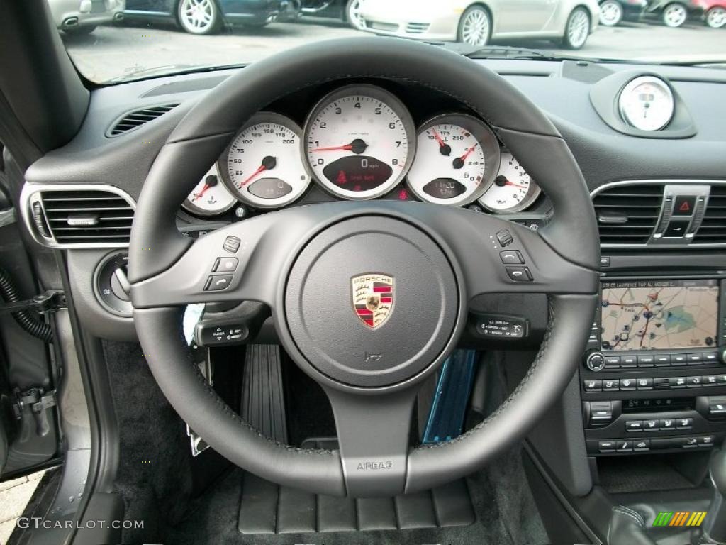 2011 Porsche 911 Carrera 4S Cabriolet Black Steering Wheel Photo #46650299