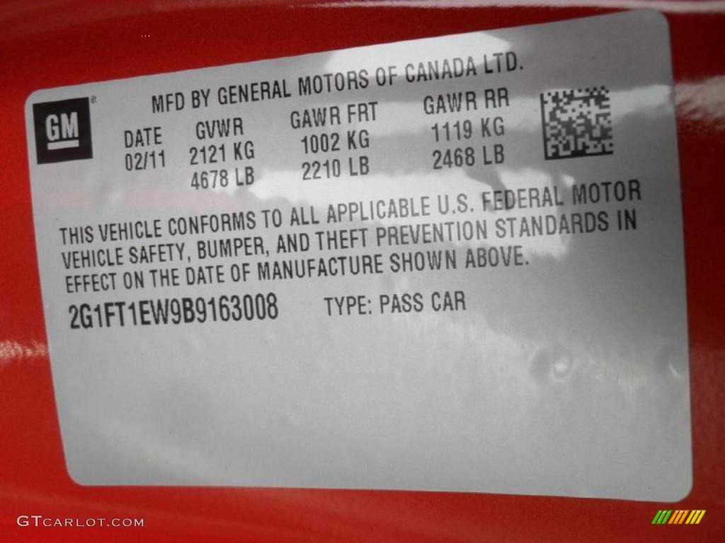 2011 Chevrolet Camaro SS Coupe Info Tag Photos