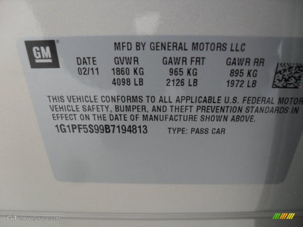 2011 Chevrolet Cruze LT Info Tag Photo #46657898