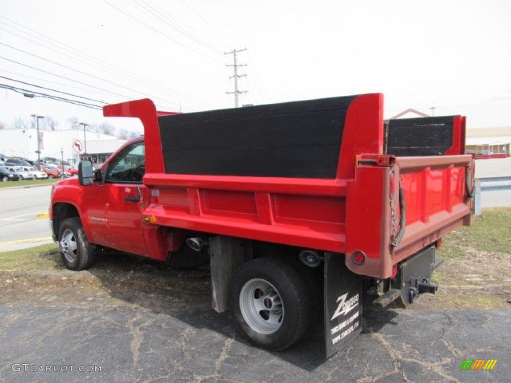 Fire Red 2008 GMC Sierra 3500HD Regular Cab 4x4 Chassis Dump Truck Exterior Photo #46659044