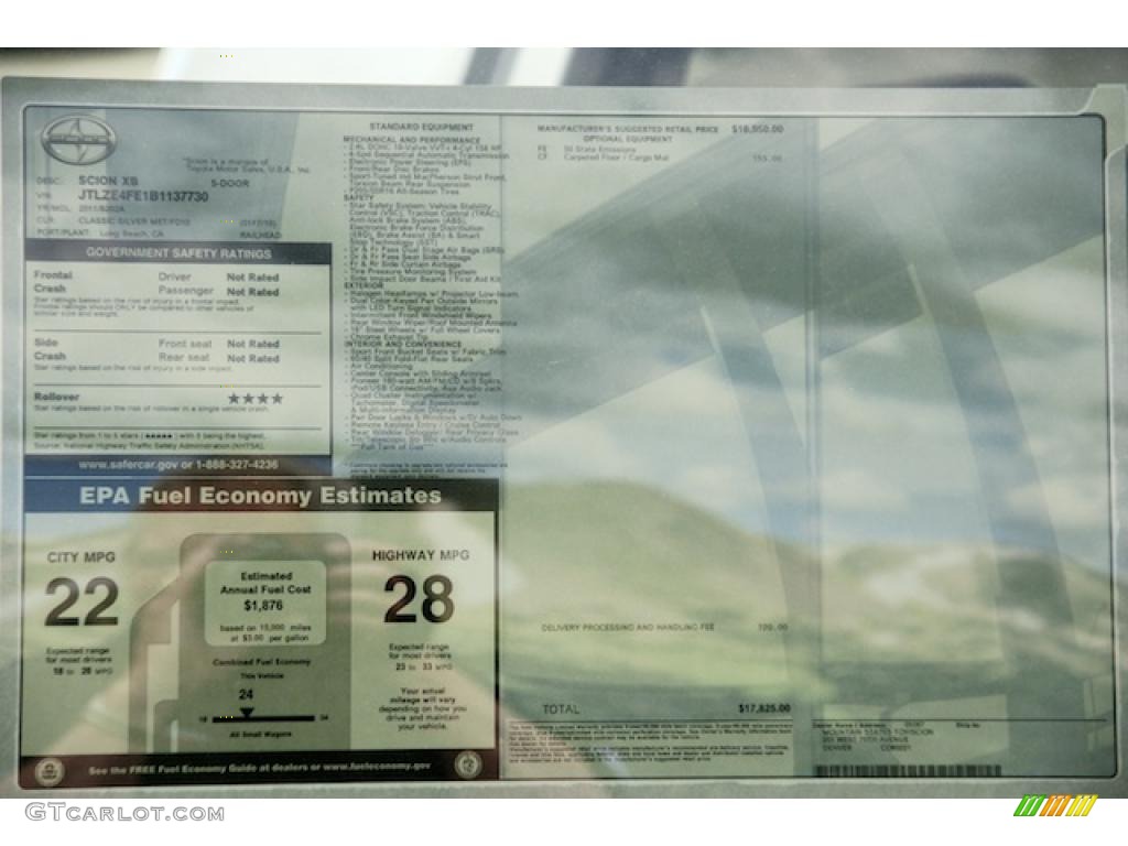 2011 Scion xB Standard xB Model Window Sticker Photo #46659104