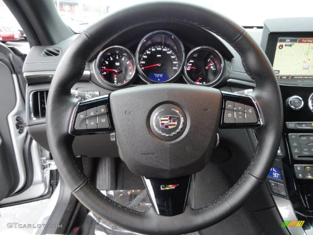 2011 Cadillac CTS -V Coupe Ebony Steering Wheel Photo #46659650