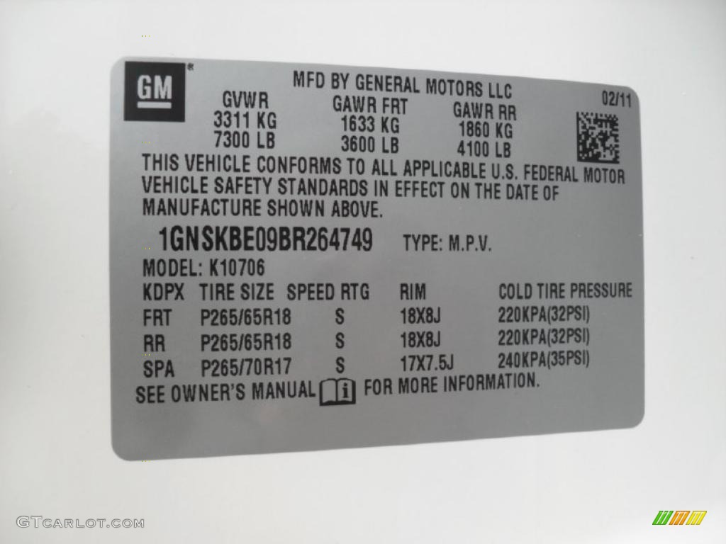 2011 Chevrolet Tahoe Z71 4x4 Info Tag Photo #46659845