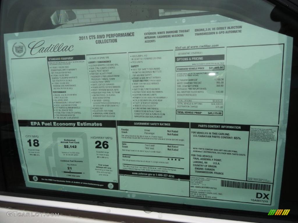 2011 Cadillac CTS 4 3.0 AWD Sedan Window Sticker Photos