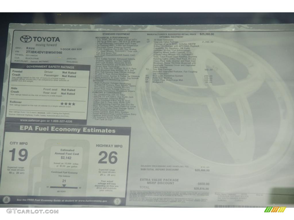 2011 Toyota RAV4 V6 4WD Window Sticker Photo #46660976