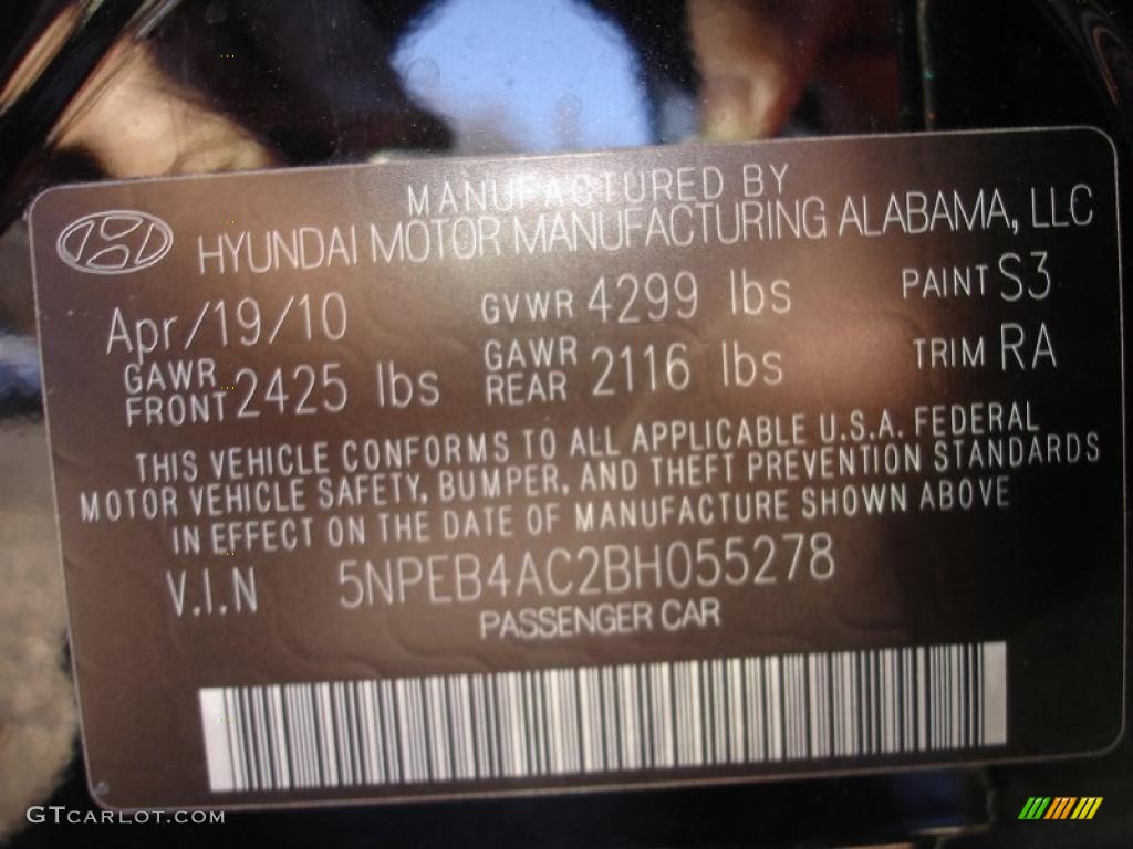 2011 Sonata GLS - Midnight Black / Gray photo #15