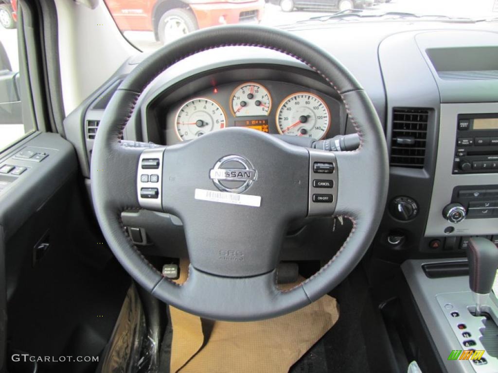 2011 Nissan Titan Pro-4X Crew Cab 4x4 Pro 4X Charcoal Steering Wheel Photo #46680986