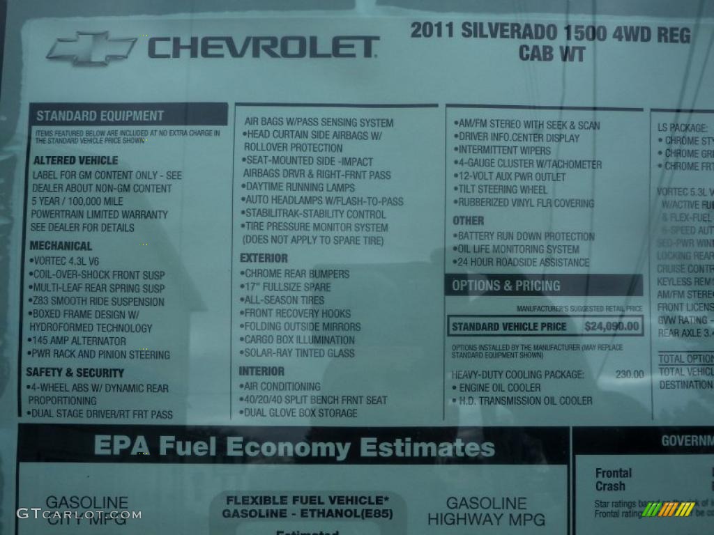 2011 Chevrolet Silverado 1500 LS Regular Cab 4x4 Window Sticker Photo #46686753