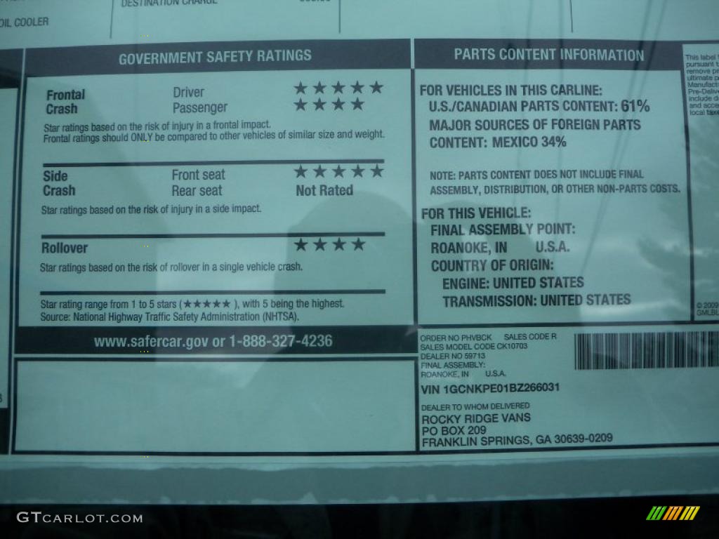 2011 Chevrolet Silverado 1500 LS Regular Cab 4x4 Window Sticker Photo #46686800