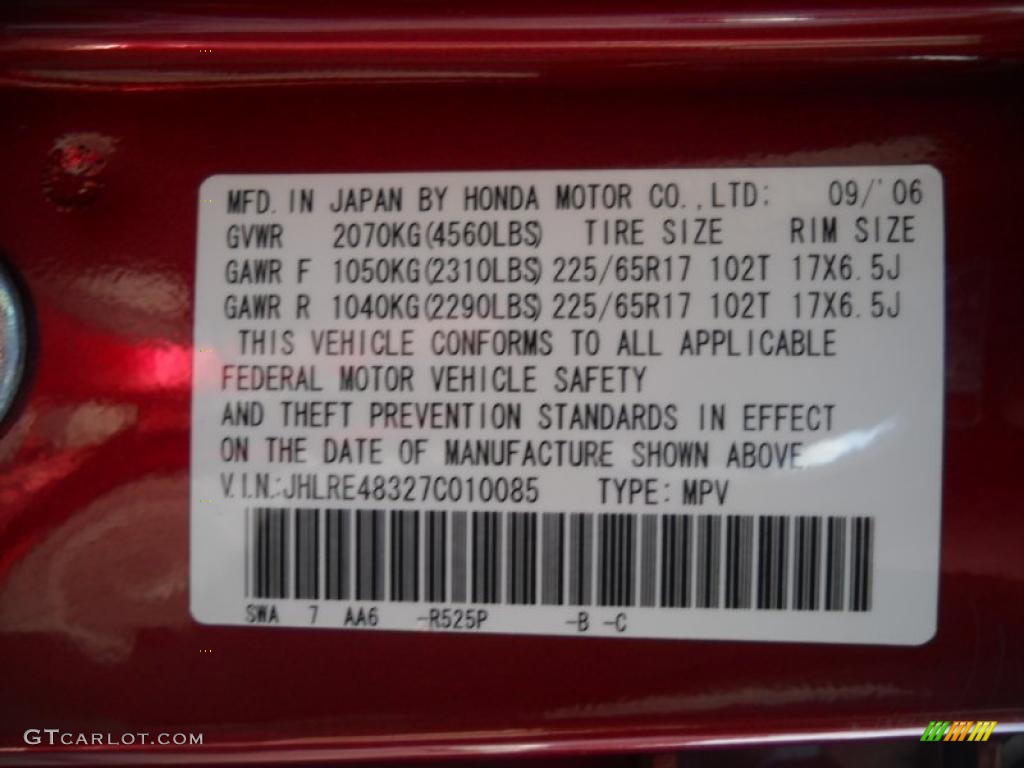 2007 CR-V LX 4WD - Tango Red Pearl / Black photo #13