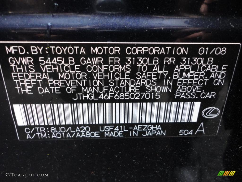 2008 LS Color Code 8U0 for Black Sapphire Blue Pearl Photo #46694744