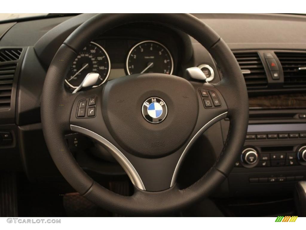 2010 BMW 1 Series 128i Convertible Black Boston Leather Steering Wheel Photo #46695230