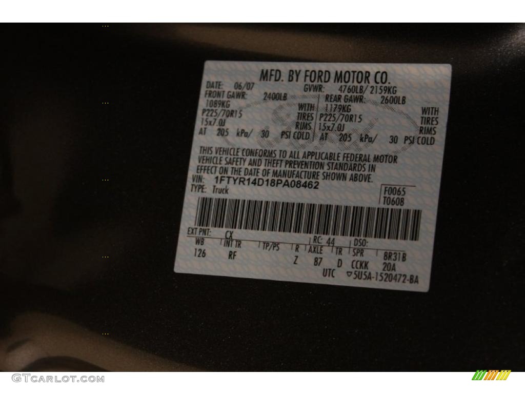 2008 Ranger Color Code CX for Dark Shadow Grey Metallic Photo #46695365