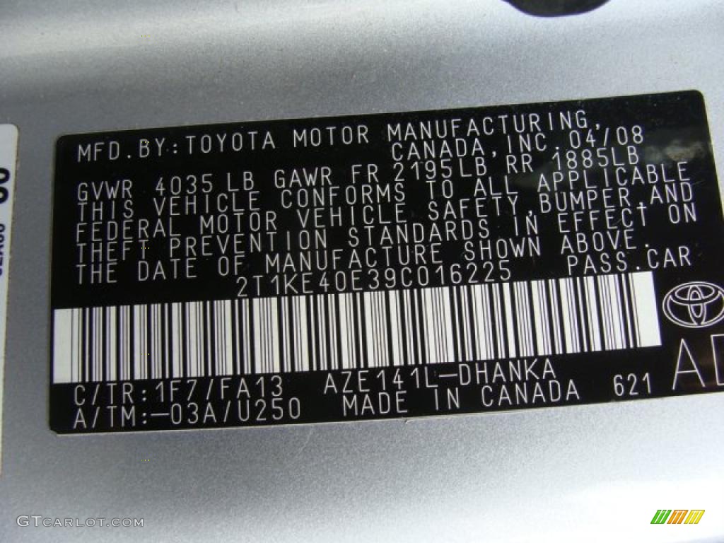 2009 Matrix Color Code 1F7 for Classic Silver Metallic Photo #46703844