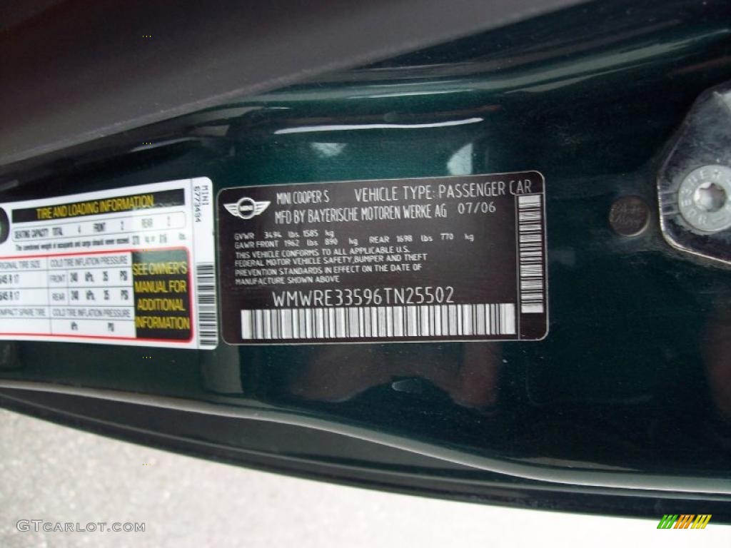 2006 Mini Cooper S Hardtop Info Tag Photo #46712712