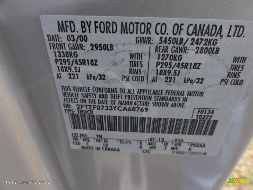 2000 Ford F150 SVT Lightning Color Code Photos