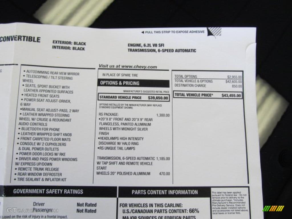 2011 Chevrolet Camaro SS/RS Convertible Window Sticker Photo #46724352