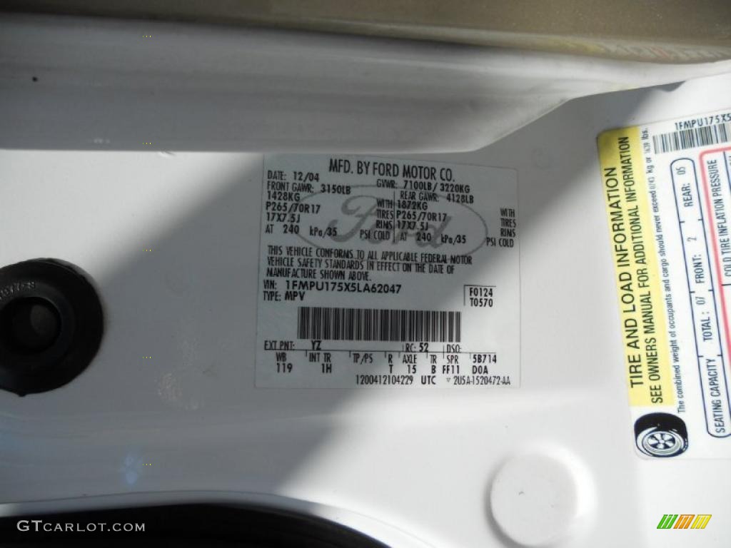 2005 Expedition Color Code YZ for Oxford White Photo #46732083