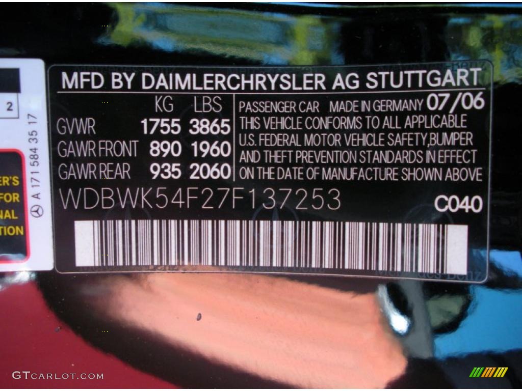 2007 SLK Color Code 040 for Black Photo #46732701