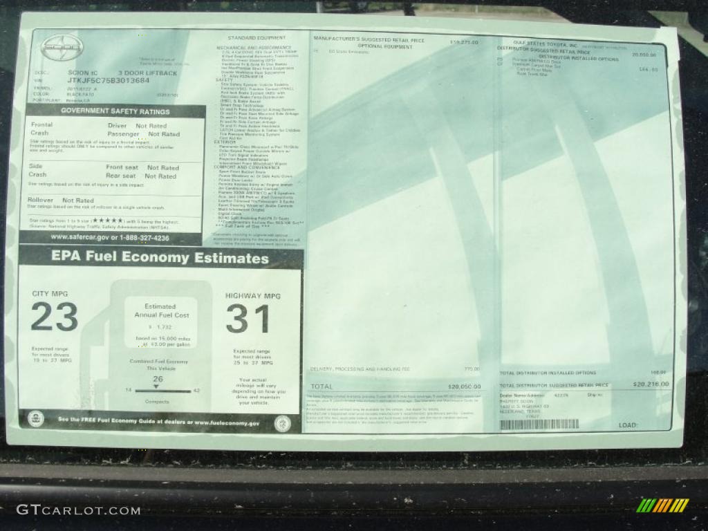 2011 Scion tC Standard tC Model Window Sticker Photo #46743706