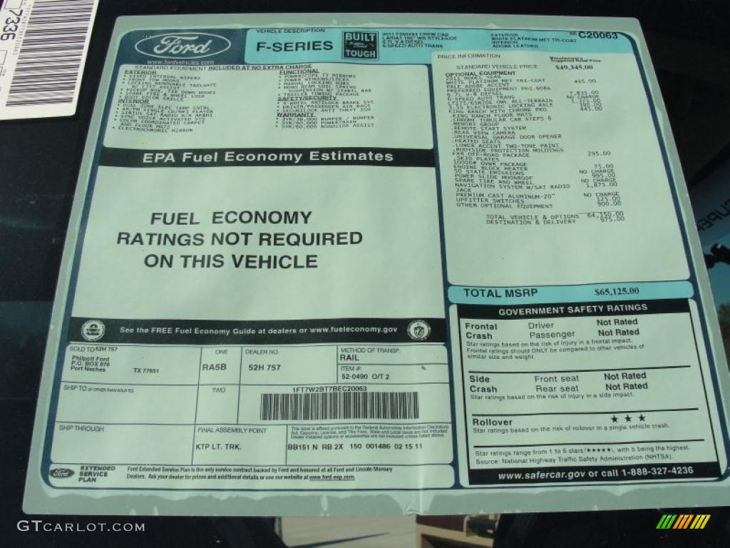 2011 Ford F250 Super Duty King Ranch Crew Cab 4x4 Window Sticker Photo #46744477