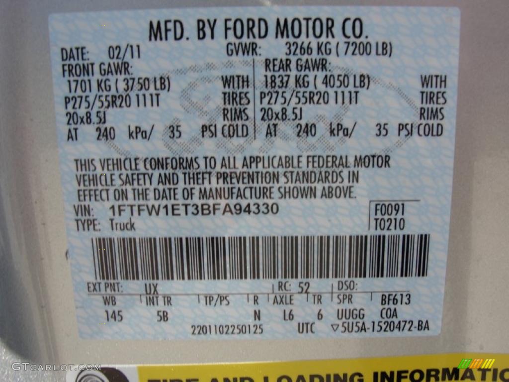 2011 F150 Color Code UX for Ingot Silver Metallic Photo #46744711