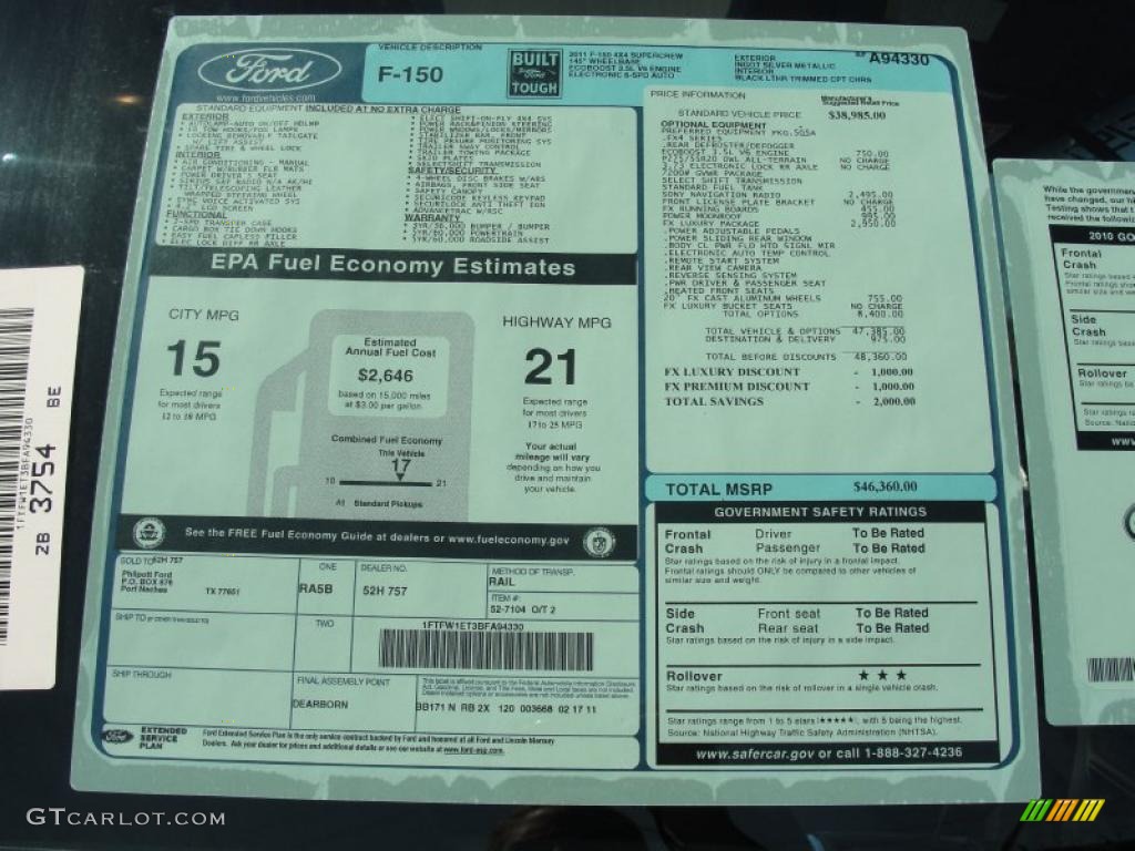 2011 Ford F150 FX4 SuperCrew 4x4 Window Sticker Photo #46744717