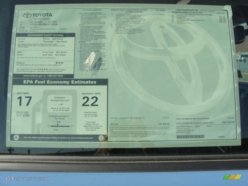2011 Toyota FJ Cruiser TRD Window Sticker Photos