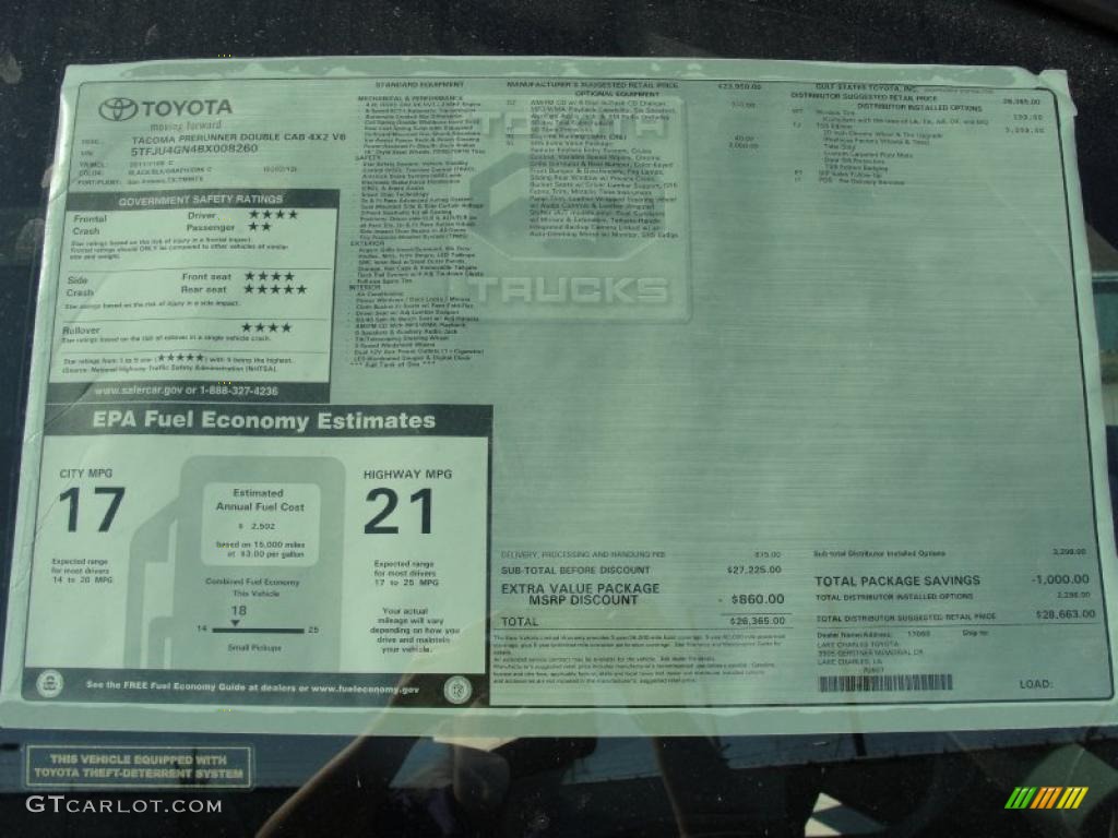 2011 Toyota Tacoma TSS PreRunner Double Cab Window Sticker Photo #46746221