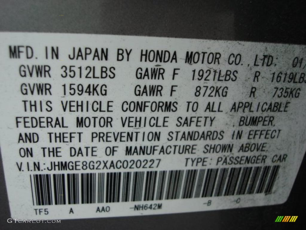 2010 Fit Color Code NH642M for Storm Silver Metallic Photo #46759173