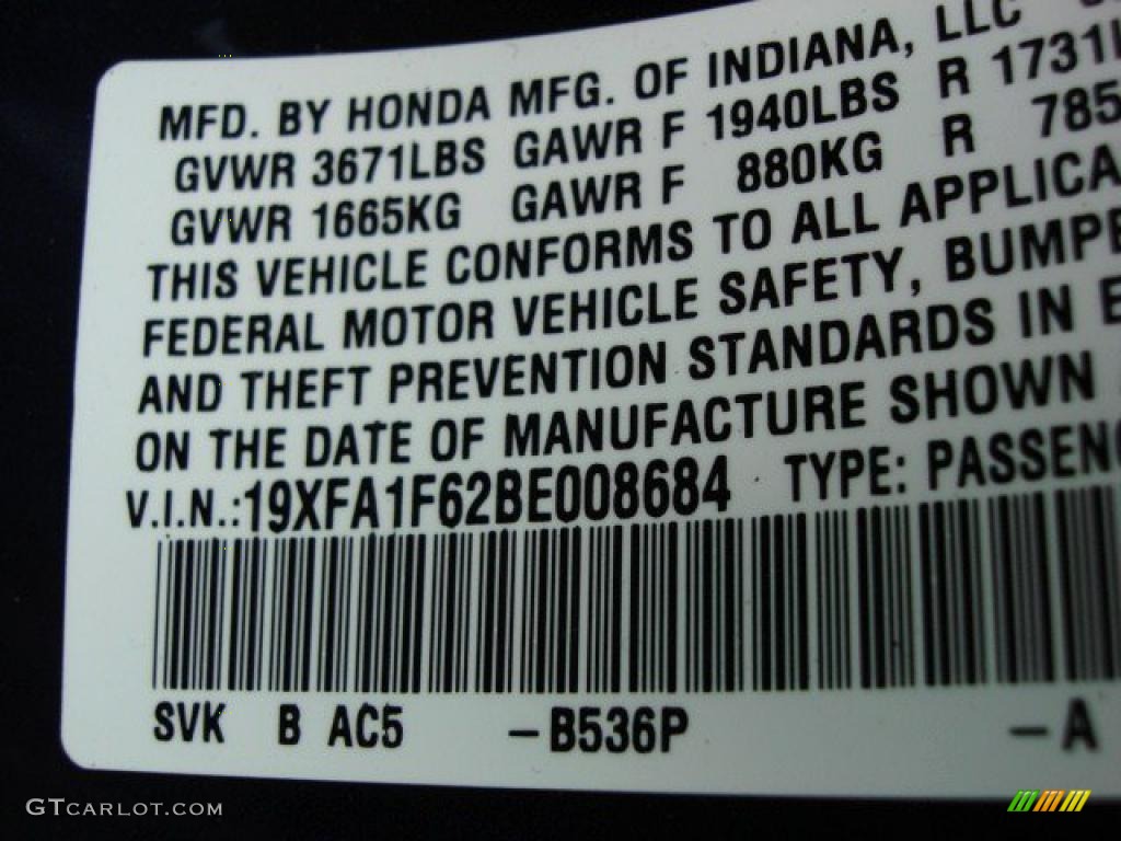 2011 Civic Color Code B536P for Royal Blue Pearl Photo #46759743