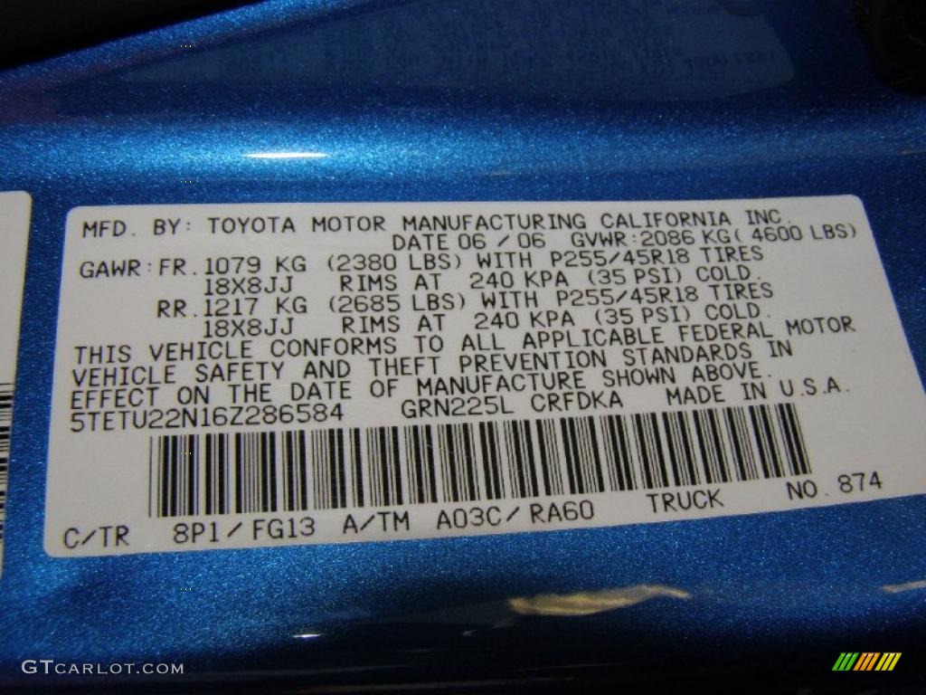 2006 Tacoma Color Code 8P1 for Speedway Blue Photo #46762779