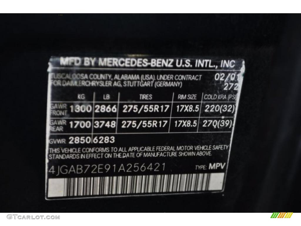 2001 Mercedes-Benz ML 430 4Matic Color Code Photos