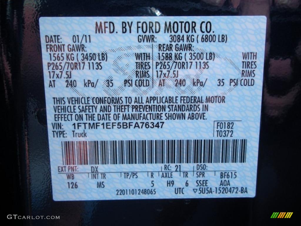 2011 F150 Color Code DX for Dark Blue Pearl Metallic Photo #46770243