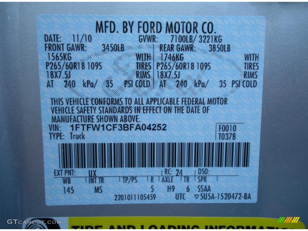 2011 F150 Color Code UX for Ingot Silver Metallic Photo #46770429