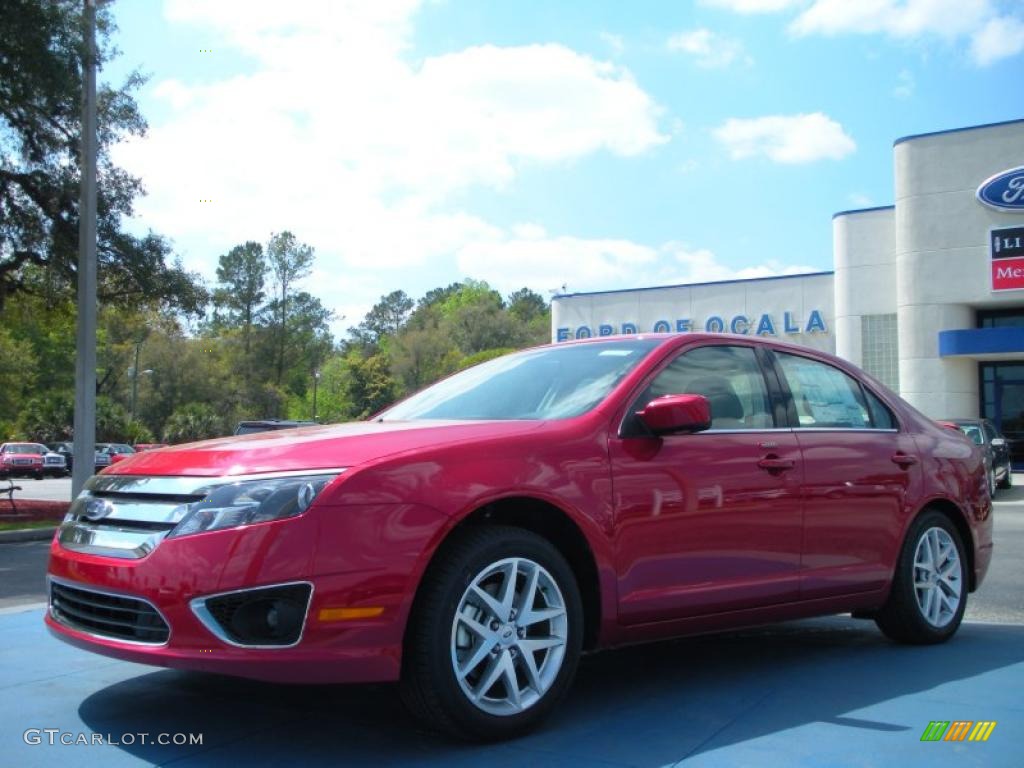 2011 Fusion SEL V6 - Red Candy Metallic / Camel photo #1