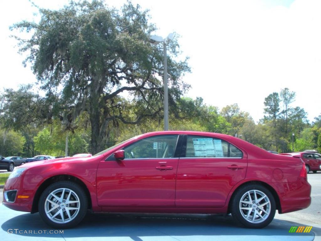 2011 Fusion SEL V6 - Red Candy Metallic / Camel photo #2