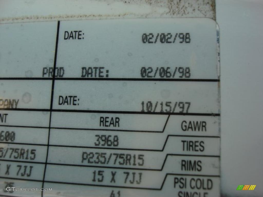 1998 Chevrolet Chevy Van G10 Passenger Conversion Info Tag Photos