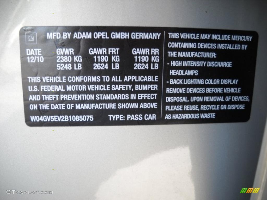 2011 Buick Regal CXL Turbo Info Tag Photo #46778325