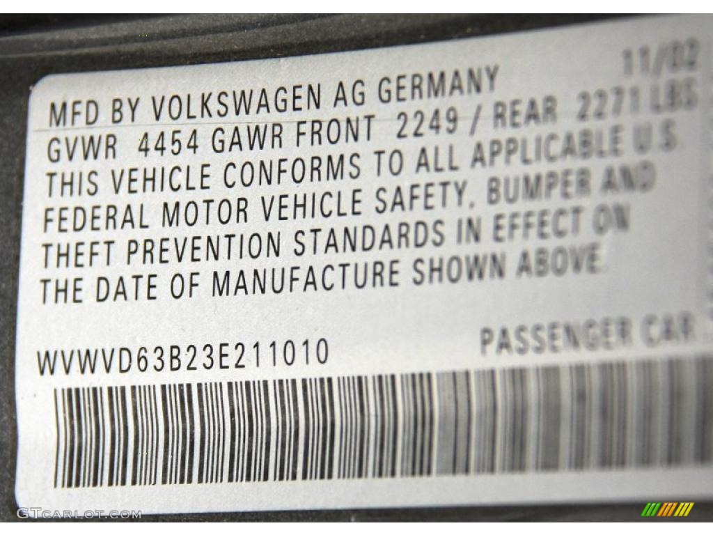 2003 Volkswagen Passat GLS Wagon Info Tag Photos