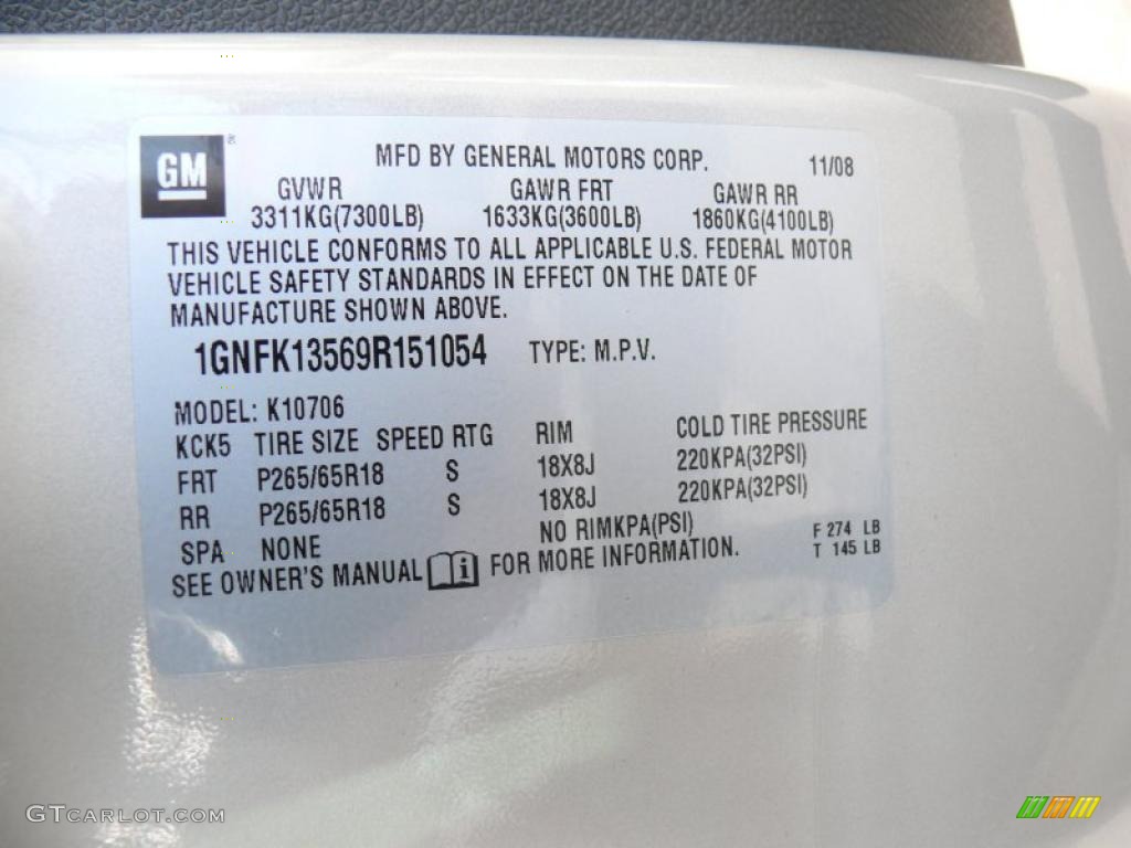 2009 Chevrolet Tahoe Hybrid 4x4 Info Tag Photo #46783992